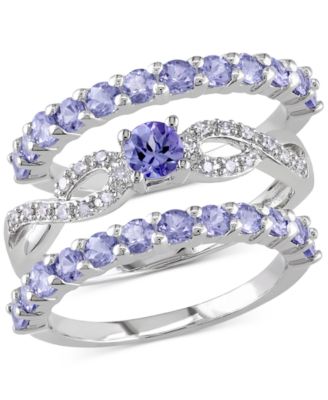 Macy's Brand - 3-Pc. Set Tanzanite (2 ct. t.w.) & Diamond (1/10 ct. t.w.) Stack Rings in Sterling Silver
