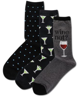 Hot Sox - Women's 3-Pk. Assorted Drinks Printed Crew Socks