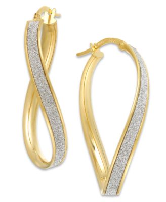 Italian Gold - Glitter Wavy Hoop Earrings in 14k Gold