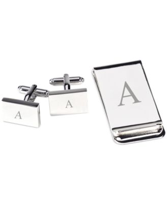 Bey-Berk - Silver Plated Rectangular Design Cufflinks & Money Clip Gift Set