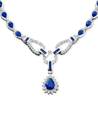 Macy's Brand - Sapphire (12-1/3 ct. t.w.) and Diamond (1-1/5 ct. t.w.) Toggle Necklace in 14k White Gold (Also in Ruby)