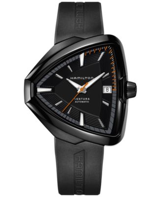 Hamilton - Unisex Swiss Automatic Ventura Elvis80 Black Rubber Strap Watch 43x45mm H24585331