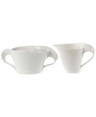 Villeroy & Boch - Bone Porcelain 3-Pc. New Wave Lidded Sugar Dish & Creamer Set