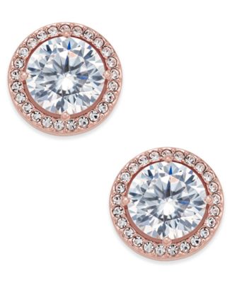Eliot Danori - Rose Gold-Tone Crystal and Pav&eacute; Round Stud Earrings