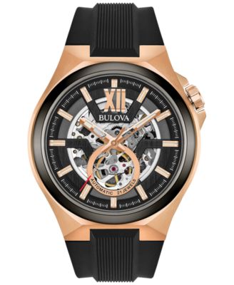 Bulova - Men's Automatic Black Silicone Strap Watch 46mm 98A177