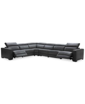 Furniture - Nevio 6-Pc. Leather "L" Shaped Sectional with 2 Power Recliners, Only at Macy's