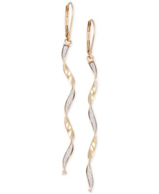 Italian Gold - Twist Glitter Long Drop Earrings in 14k Gold
