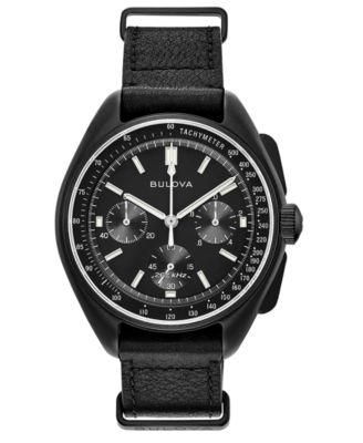 Bulova - Men's Lunar Pilot Chronograph Black Leather Strap Watch 45mm