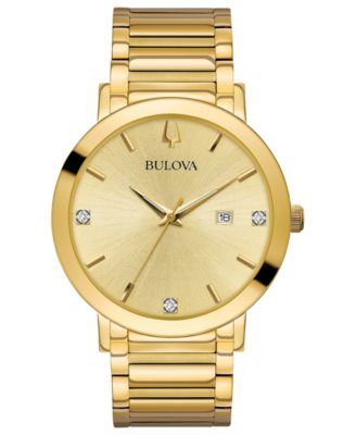 Bulova - Men's Diamond Dress Diamond-Accent Gold-Tone Stainless Steel Bracelet Watch 42mm