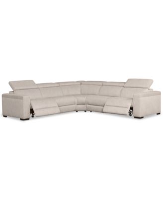 Furniture - Nevio 5-Pc. Fabric "L" Shaped Sectional Sofa with 2 Power Recliners and Articulating Headrests, Created for Macy's