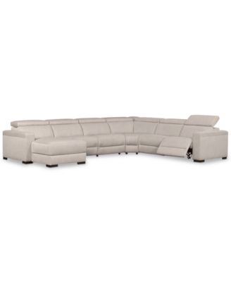 Furniture - Nevio 6-Pc. Fabric Sectional Sofa with Chaise, 1 Power Recliner and Articulating Headrests, Created for Macy's