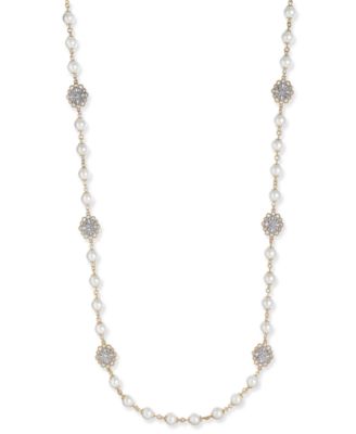 Charter Club - Gold-Tone Crystal Filigree & Imitation Pearl Strand Necklace