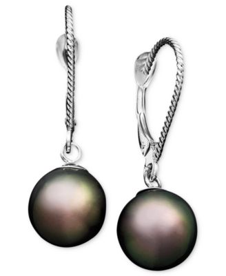 Macy's - Pearl Earrings, 14k White Gold Cultured Tahitian Pearl Drop Earrings (8mm)