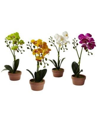 Nearly Natural - 4-Pc. Phalaenopsis Orchid Set with Clay Vases