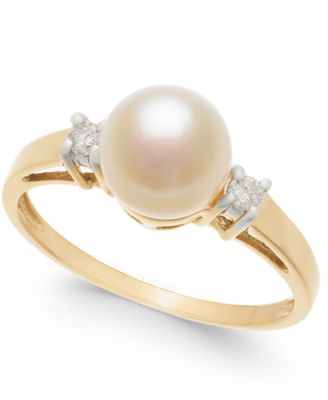 Macy's Brand - Cultured Freshwater Pearl & Diamond (1/10 ct. t.w.) Ring in 14k White Gold