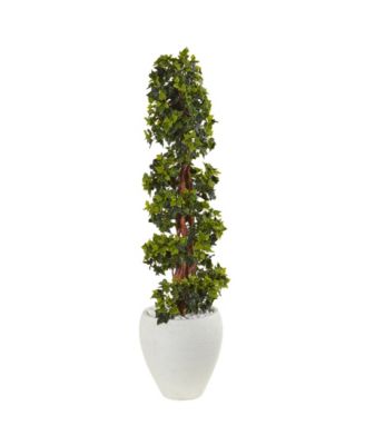 Nearly Natural - 4' English Ivy Topiary UV-Resistant Indoor/Outdoor Artificial Tree in White Oval Planter