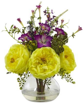 Nearly Natural - Rose and Morning Glory Arrangement with Vase