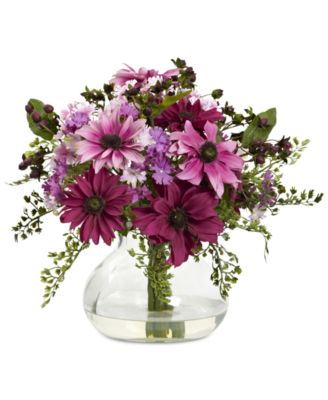 Nearly Natural - Mixed Daisy Artificial Floral Arrangement with Vase