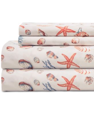 Beatrice Home Fashions - Coastal 4-Pc. Printed Full Sheet Set