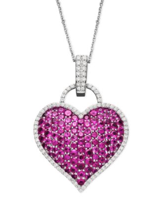 Macy's Brand - 14k White Gold Necklace, Ruby (6-1/2 ct. t.w.) and Diamond (1/2 ct. t.w.) Pave Heart Pendant