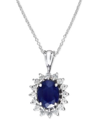 EFFY Collection - Sapphire (2 ct. t.w.) and Diamond (3/8 ct. t.w.) Oval Pendant in 14k White Gold