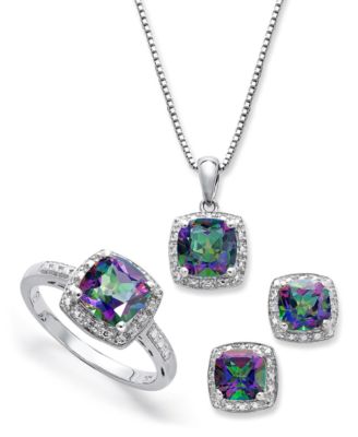 Macy's Brand - Sterling Silver Jewelry Set, Mystic Topaz (4-3/4 ct. t.w.) and Diamond Accent Necklace, Earrings and Ring Set