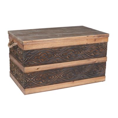 Household Essentials - Large Metal Banded Wooden Storage Trunk