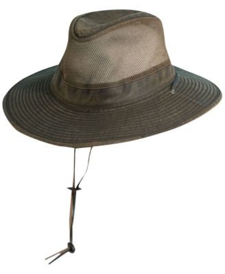 Dorfman Pacific - Men's Weathered Big-Brim Mesh Safari Hat