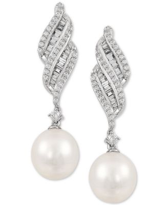 Arabella - Cultured Freshwater Pearl (7mm) & Cubic Zirconia Drop Earrings in Sterling Silver