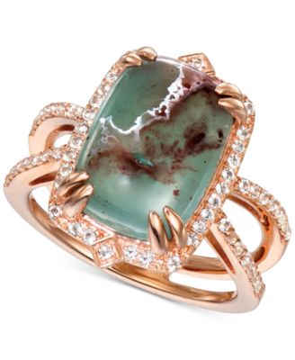 Le Vian - Peacock Aquaprase (14 x 10mm) & Vanilla Topaz (1/3 ct. t.w.) Statement Ring in 14k Rose Gold