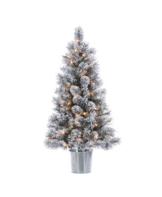 Sterling - 4.5-Foot High Flocked Pre-lit Mixed Needle Boise Pine in Silver Bucket