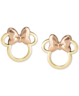 Disney - Children's Minnie Mouse Silhouette Stud Earrings in 14k Gold & Rose Gold