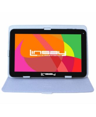 LINSAY - 10.1" New Tablet Quad Core 32GB Android 10 Bundle with White Leather Case