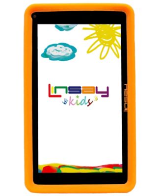 LINSAY - 7" New Kids Funny Quad Core Android 10 Tablet with Orange Defender Case Dual Cameras
