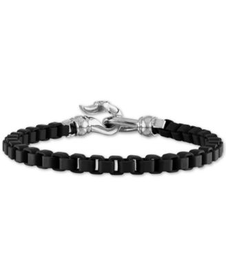 Esquire Men's Jewelry - Men's Box Link Chain Bracelet in Black Enamel & Stainless Steel (Also in Red & Blue Enamel)