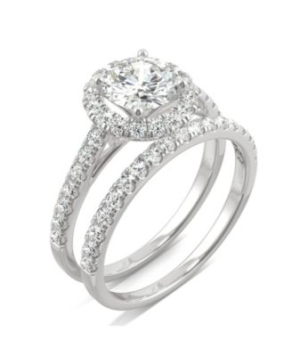 Charles & Colvard - Moissanite Halo Bridal Set 1-3/4 ct. t.w. Diamond Equivalent in 14k White Gold