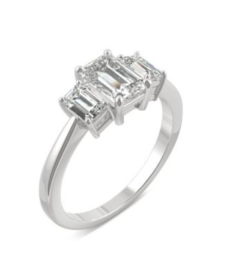 Charles & Colvard - Moissanite Emerald Cut Three Stone Ring 1-1/2 ct. t.w. Diamond Equivalent in 14k White or Yellow Gold