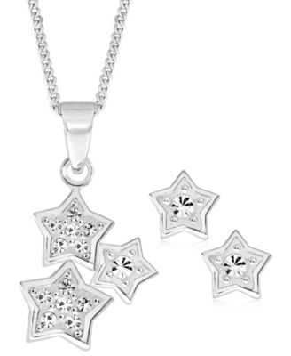 Rhona Sutton - Children's Cubic Zirconia Stars Pendant Necklace Stud Earrings Set in Sterling Silver