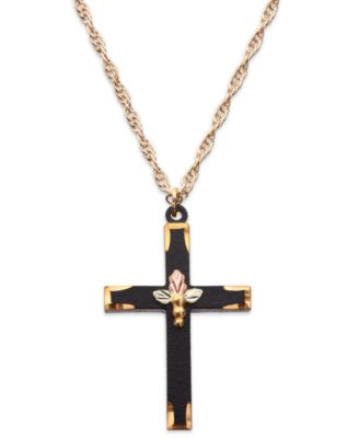 Black Hills Gold - Black Powder Coated Brass Cross Pendant with 12k Rose and Green Gold