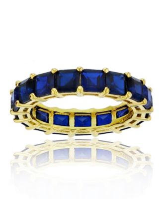 Macy's - Created Blue Spinel Princess Cut Eternity Band in 14k Yellow Gold Plated Sterling Silver