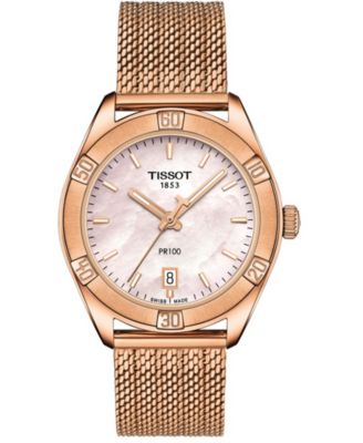 Tissot - Women's Swiss PR 100 Sport Chic T-Classic Rose Gold-Tone Stainless Steel Mesh Bracelet Watch 36mm