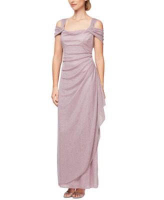 Alex Evenings - Cold-Shoulder Draped Glitter Gown