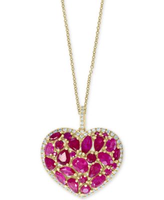 EFFY Collection - Ruby (4-3/4 ct. t.w.) & Diamond (1/3 ct. t.w.) Heart 18" Pendant Necklace in 14k Gold