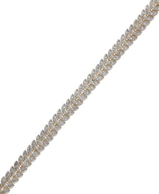 Macy's - Diamond Accent Leaf Bracelet in 18k Gold over Sterling Silver-Plated Brass