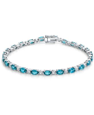 Macy's Brand - Blue Topaz (8 ct. t.w) & White Topaz (7/8 ct. t.w.) Tennis Bracelet in Sterling Silver (Also Available In Aquamarine, Opal and Peridot)