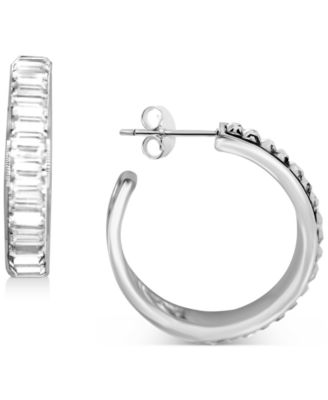 And Now This - Crystal Baguette Small Hoop Earrings in Fine Silver-Plate, 1"