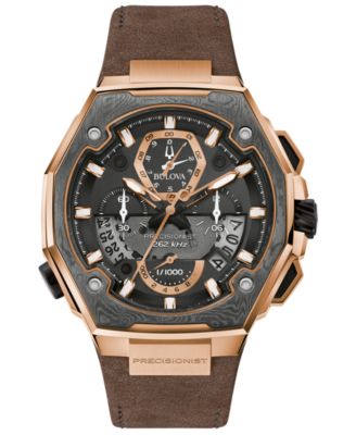 Bulova - Men's Precisionist Brown Leather Strap Watch 44.7x46.8mm