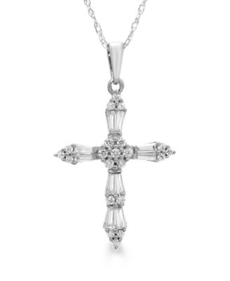 Macy's Brand - Diamond Baguette Cross 18" Pendant Necklace (1/4 ct. t.w.) in 14k Gold or 14k White Gold