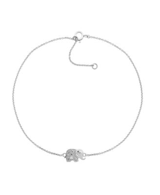 Macy's Brand - Diamond Accent Elephant Anklet in Sterling Silver , 9" + 1" extender