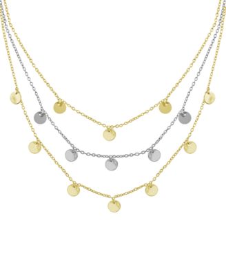 Essentials - Triple Row Chain 16+2in Necklace with Disc Drops in Gold Plate or Two Tone Fine Silver Plate